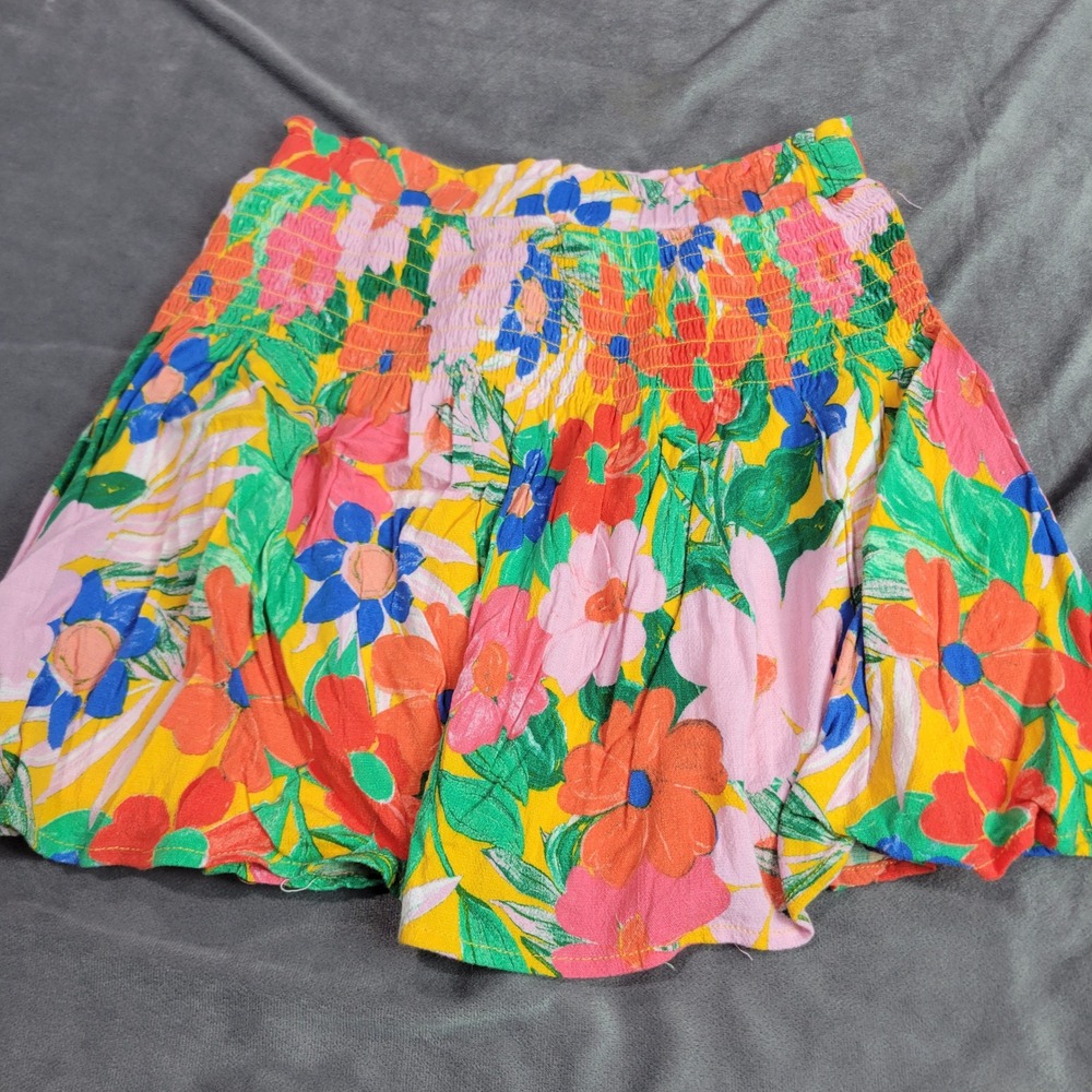 GB Girls Floral Smocked Waist Skirt Kids Size M Yellow Pink Tropical‎ GG6800PTR